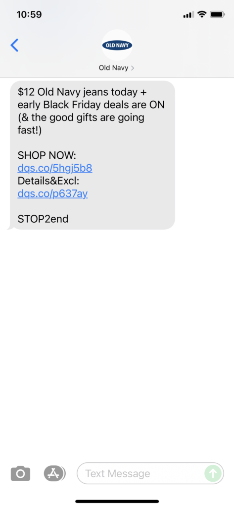 Old Navy Text Message Marketing Example - 11.07.2021