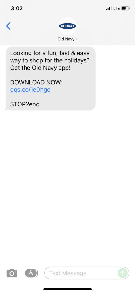 Old Navy Text Message Marketing Example - 11.16.2021
