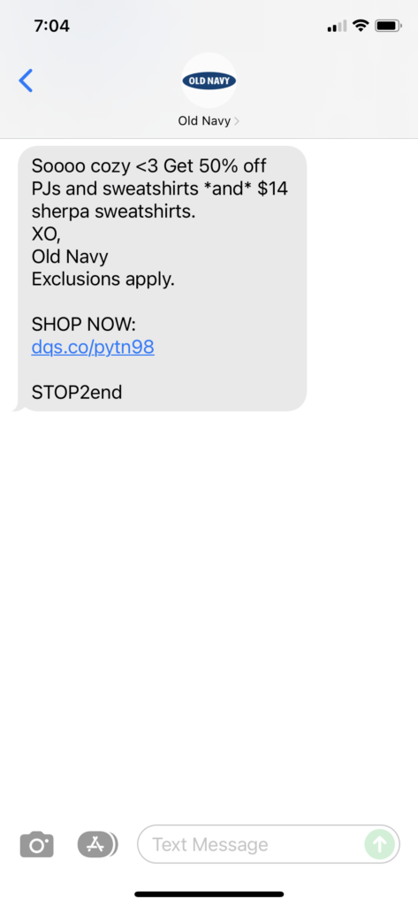Old Navy Text Message Marketing Example - 11.21.2021