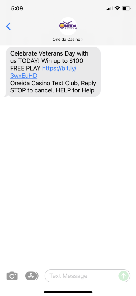 Oneinda Casino Text Message Marketing Example - 11.11.2021
