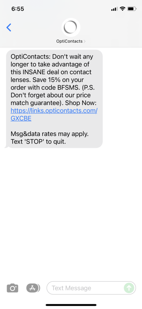 OptiContacts Text Message Marketing Example - 11.26.2021