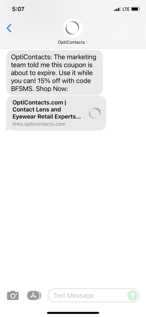 OptiContacts Text Message Marketing Example - 11.29.2021