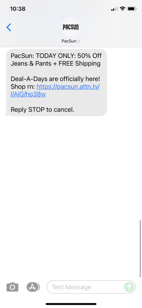 PacSun Text Message Marketing Example - 11.01.2021