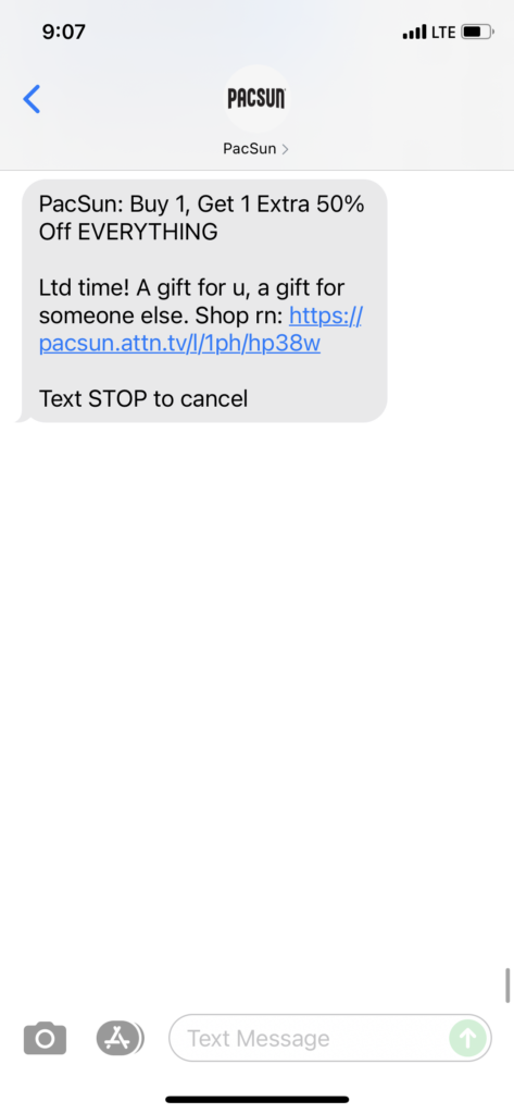 PacSun Text Message Marketing Example - 11.04.2021
