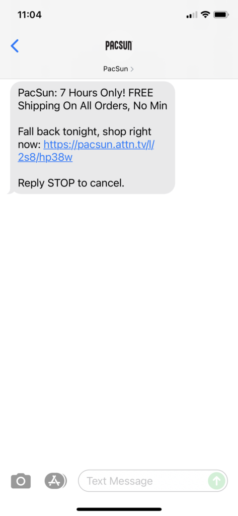 PacSun Text Message Marketing Example - 11.06.2021