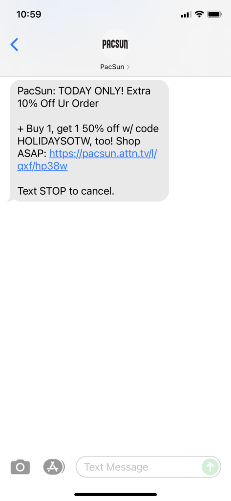 PacSun Text Message Marketing Example - 11.07.2021