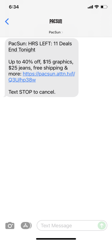 PacSun Text Message Marketing Example - 11.11.2021