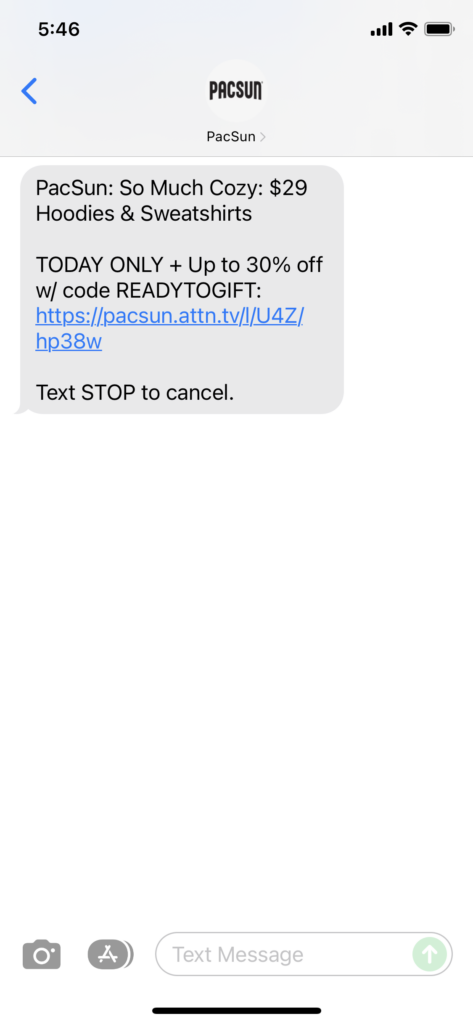 PacSun Text Message Marketing Example - 11.15.2021