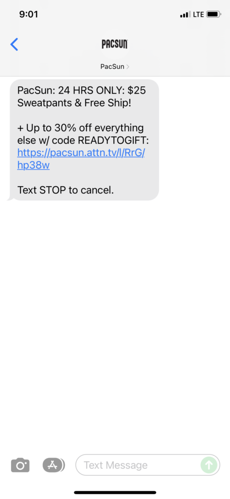 PacSun Text Message Marketing Example - 11.17.2021