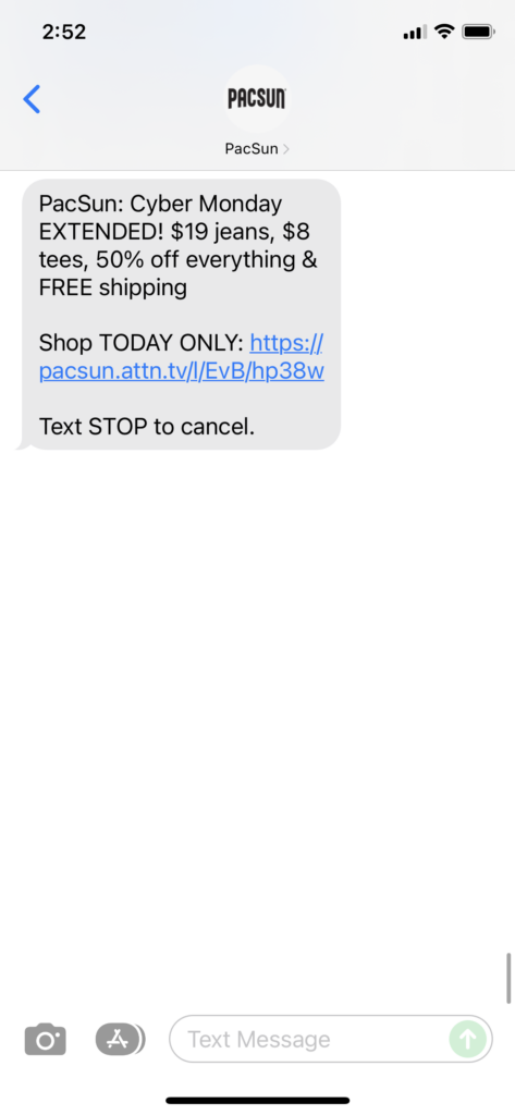 PacSun Text Message Marketing Example - 11.30.2021