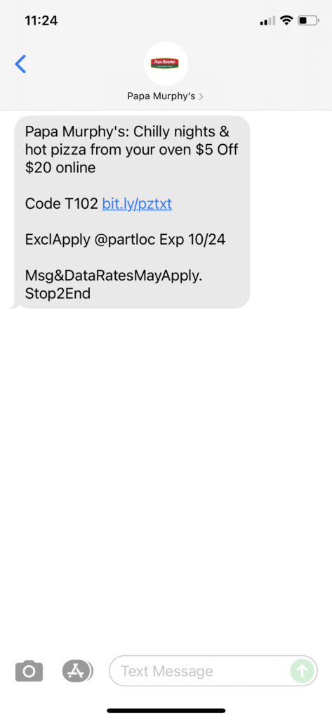 Papa Murphy's Text Message Marketing Example 10.23.2021