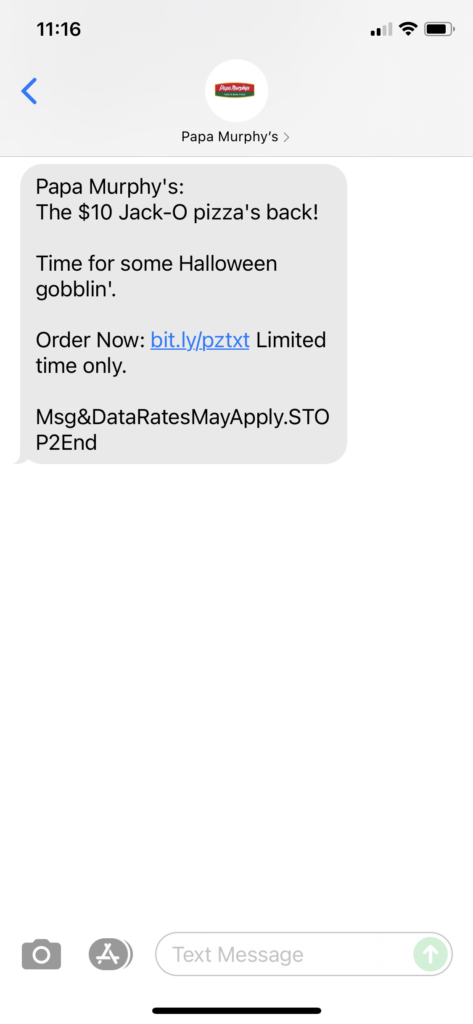 Papa Murphy's Text Message Marketing Example - 10.30.2021