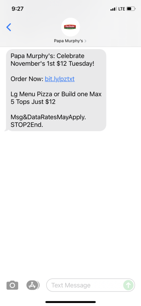 Papa Murphy's Text Message Marketing Example - 11.02.2021