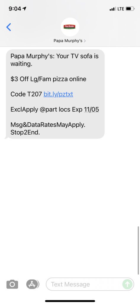 Papa Murphy's Text Message Marketing Example - 11.04.2021
