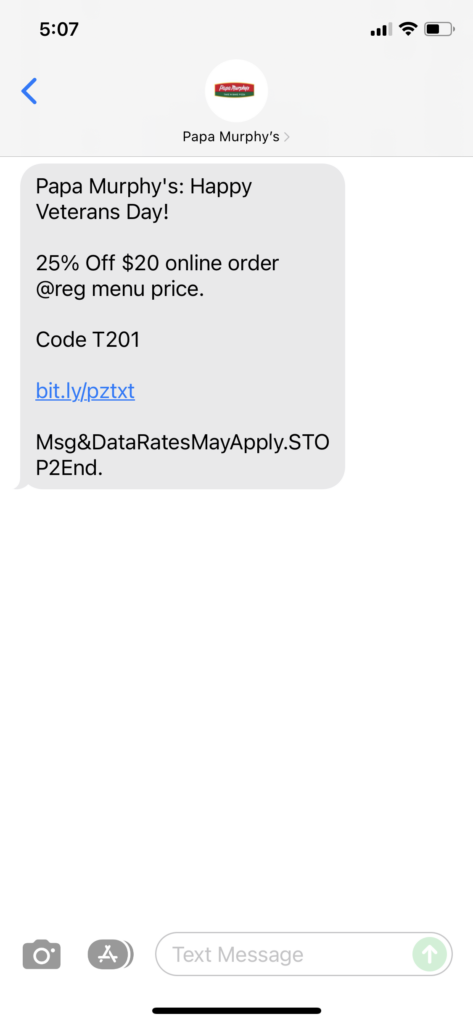 Papa Murphy's Text Message Marketing Example - 11.11.2021