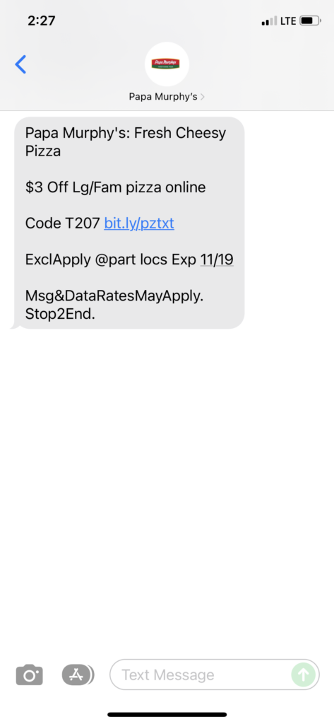 Papa Murphy's Text Message Marketing Example - 11.18.2021