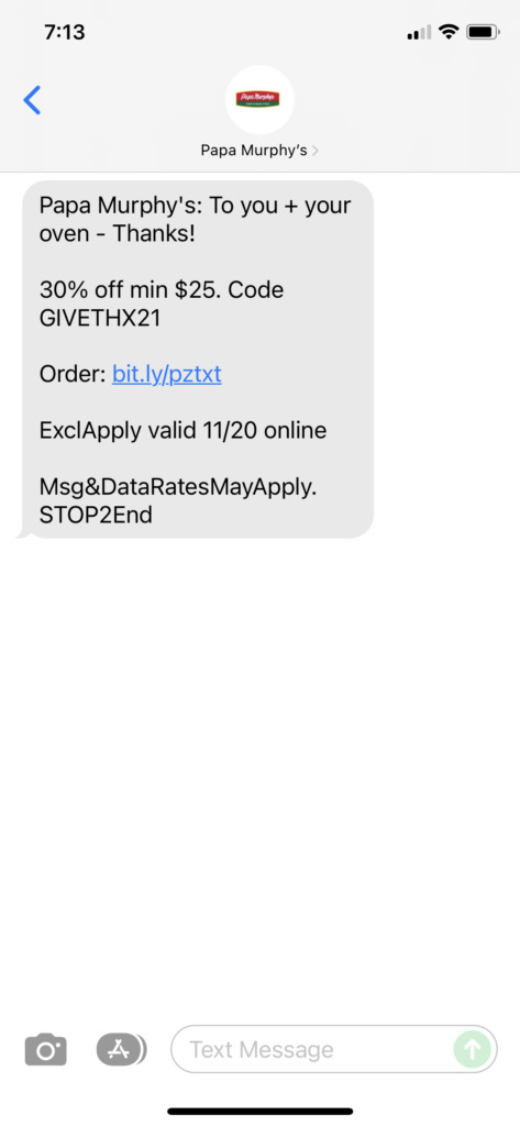 Papa Murphy's Text Message Marketing Example - 11.20.2021