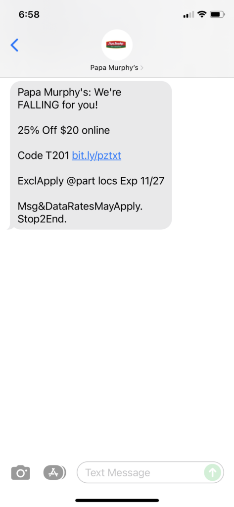 Papa Murphy's Text Message Marketing Example - 11.26.2021