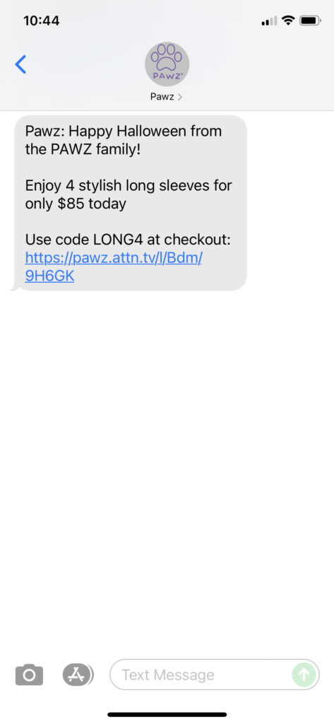 Pawz Text Message Marketing Example - 10.31.2021