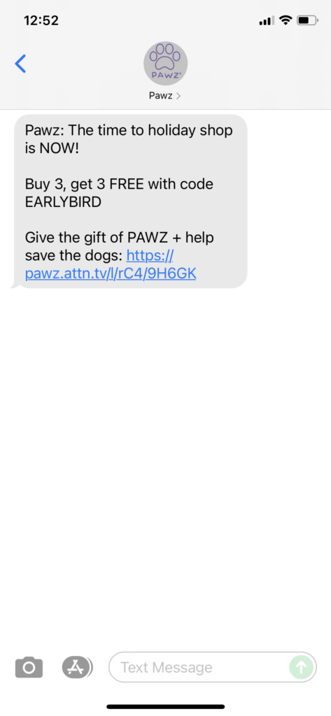 Pawz Text Message Marketing Example - 11.05.2021