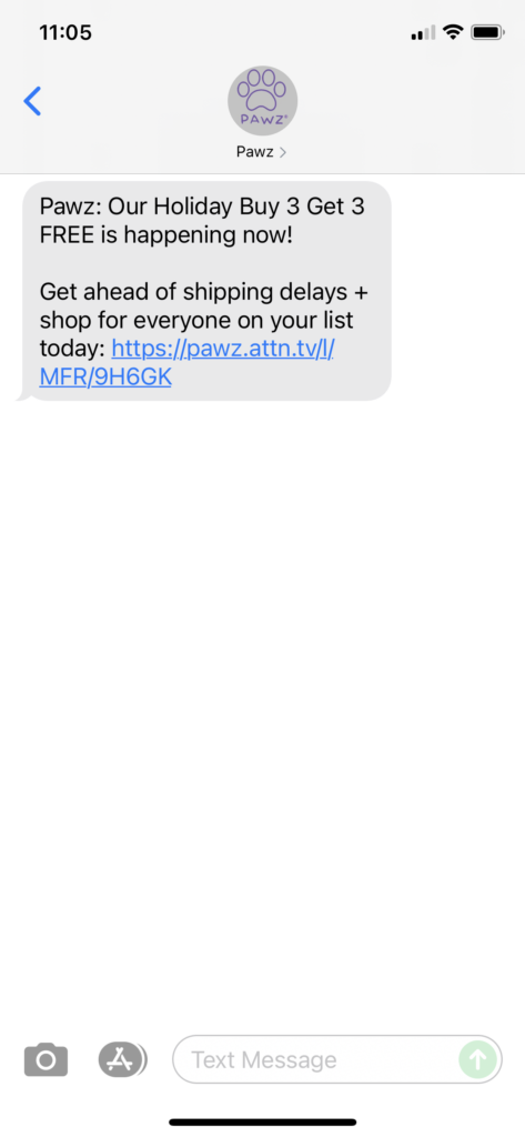 Pawz Text Message Marketing Example - 11.06.2021