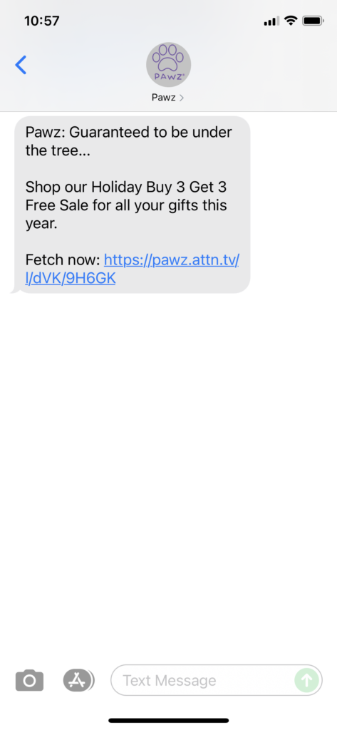 Pawz Text Message Marketing Example - 11.07.2021