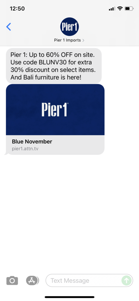 Pier 1 Text Message Marketing Example - 11.05.2021