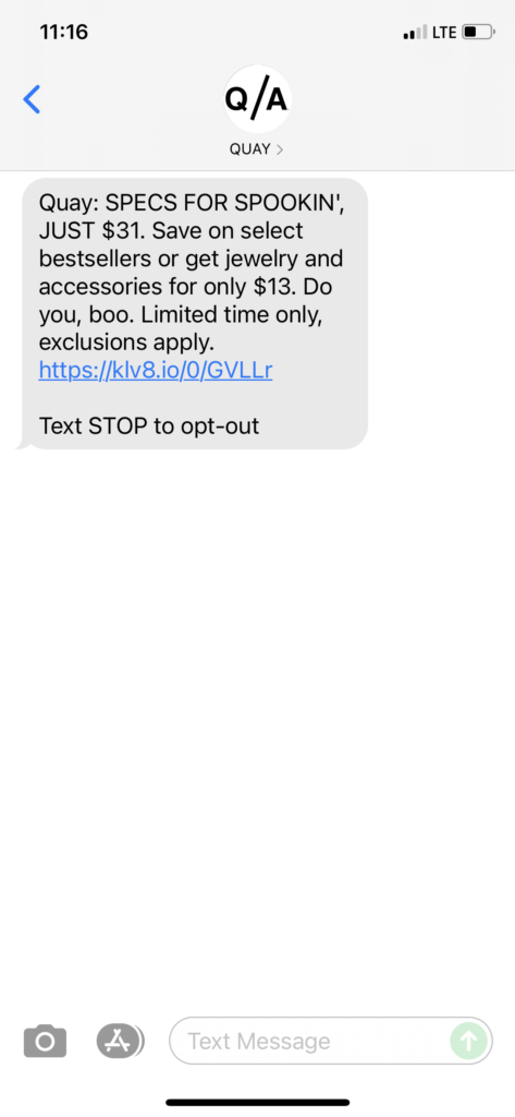 Quay Text Message Marketing Example - 10.28.2021