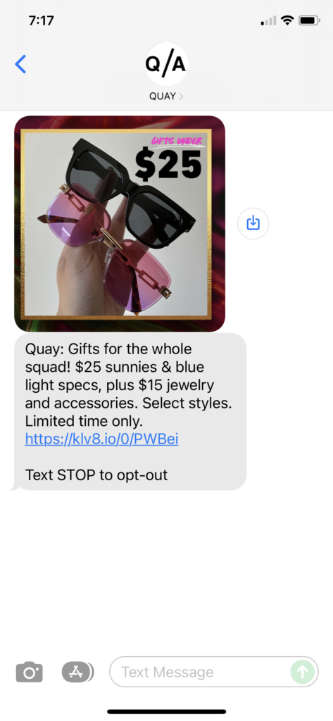 Quay Text Message Marketing Example - 11.19.2021