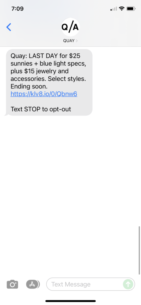 Quay Text Message Marketing Example - 11.20.2021