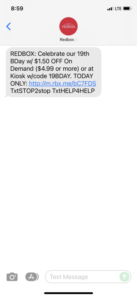 Redbox Text Message Marketing Example - 11.17.2021