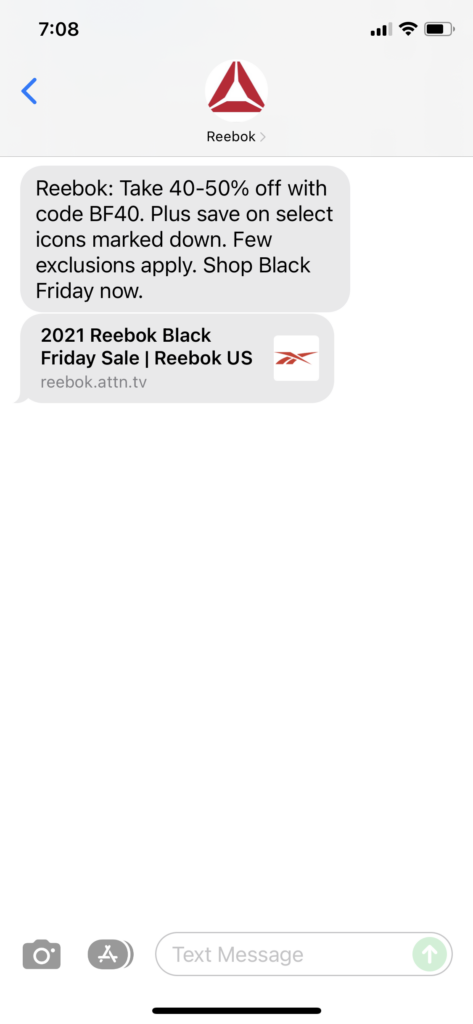 Reebok Text Message Marketing Example - 11.26.2021