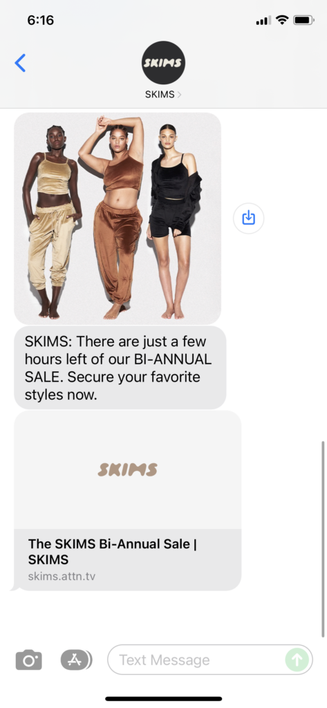 SKIMS Text Message Marketing Example - 11.27.2021