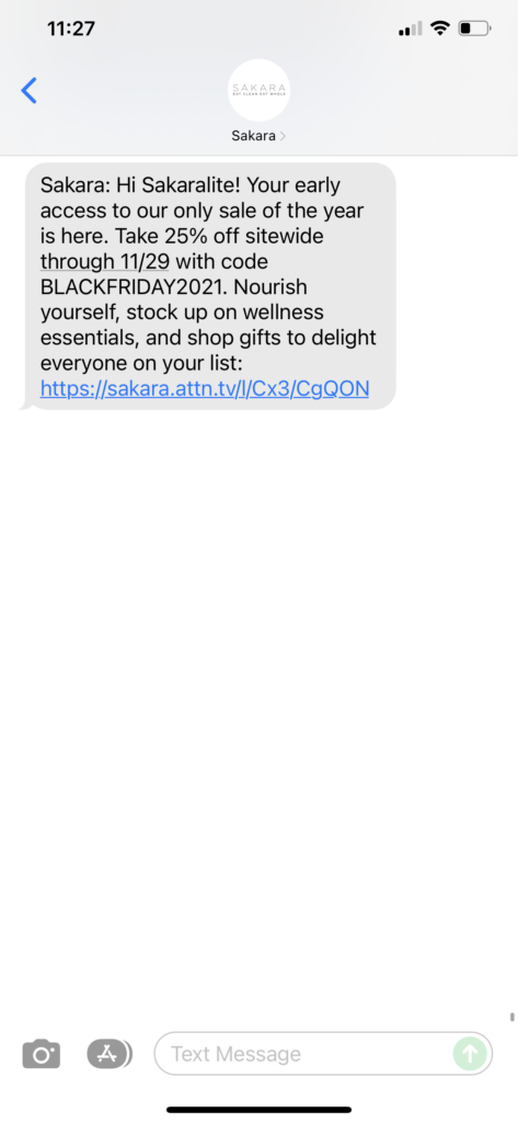 Sakara Text Message Marketing Example - 11.18.2021