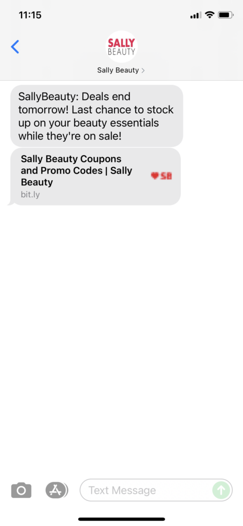 Sally Beauty Text Message Marketing Example - 10.30.2021