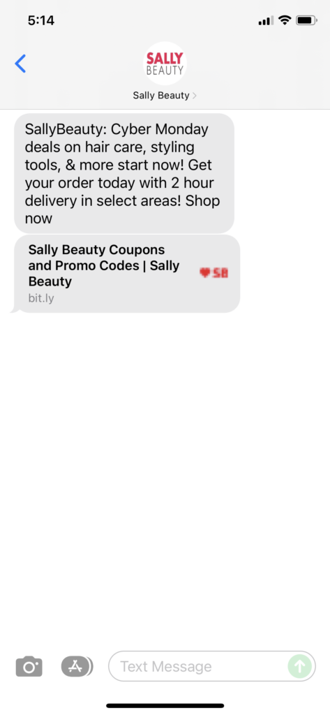 Sally Beauty Text Message Marketing Example - 11.29.2021