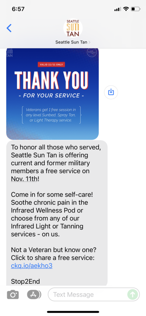 Seattle Sun Tan Text Message Marketing Example - 11.10.2021