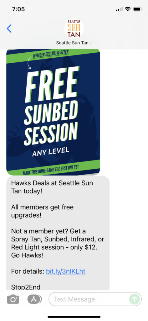 Seattle Sun Tan Text Message Marketing Example - 11.21.2021
