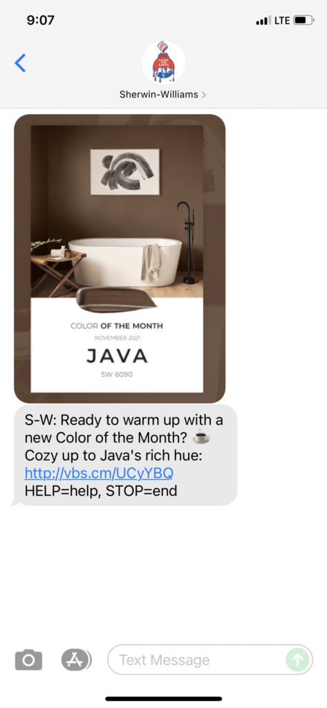 Sherwin Williams Text Message Marketing Example - 11.04.2021
