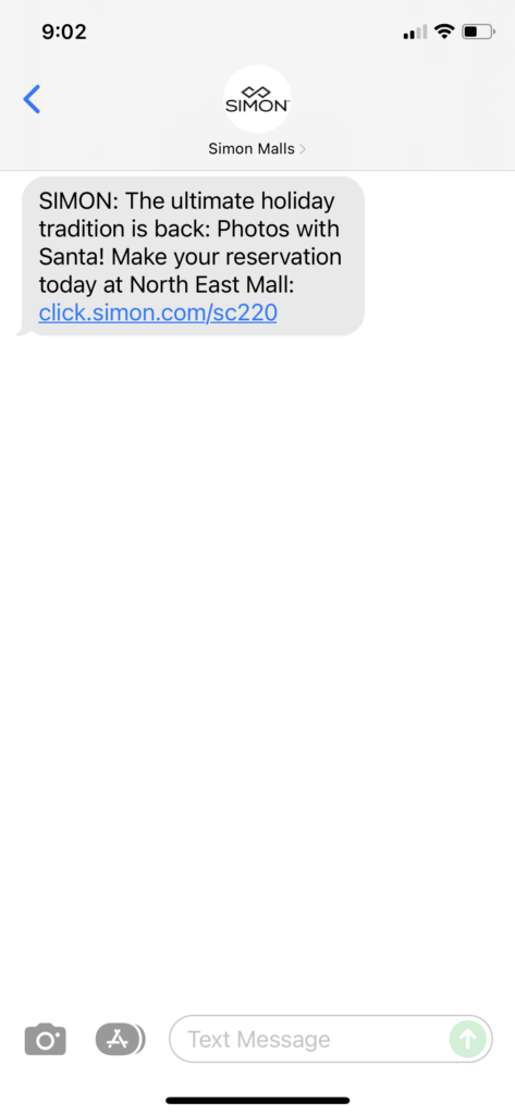 Simon Malls Text Message Marketing Example - 11.11.2021
