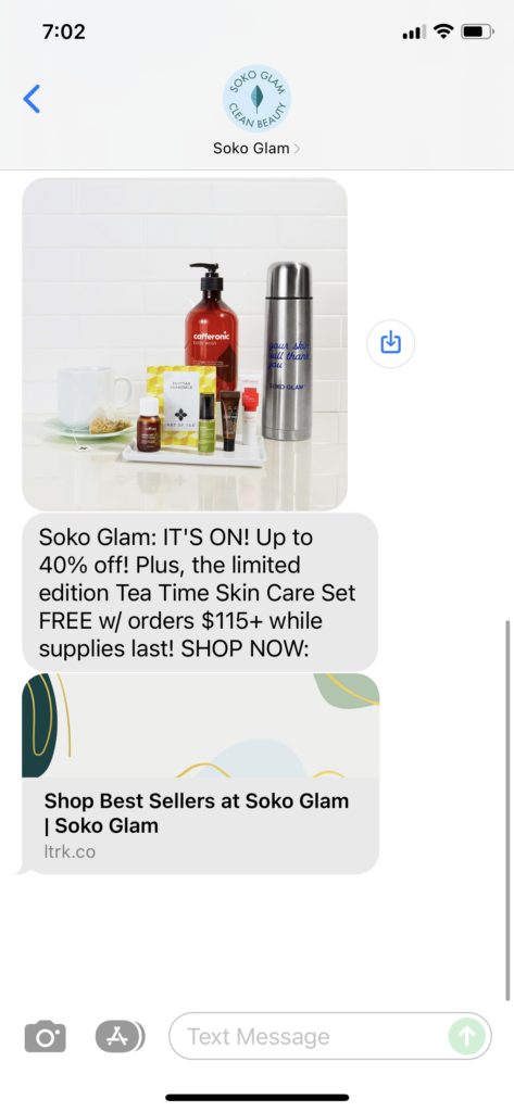 Soko Glam Text Message Marketing Example - 11.26.2021