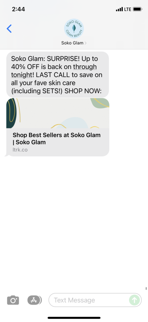 Soko Glam Text Message Marketing Example - 11.30.2021