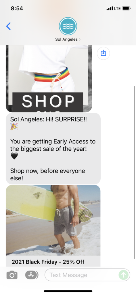 Sol Angeles Text Message Marketing Example - 11.17.2021