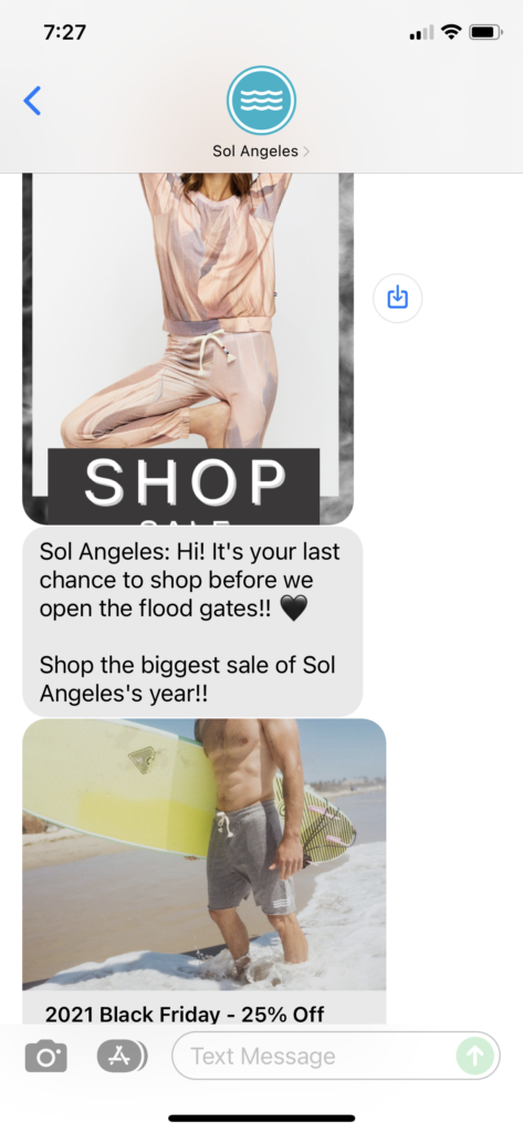 Sol Angeles Text Message Marketing Example - 11.19.2021