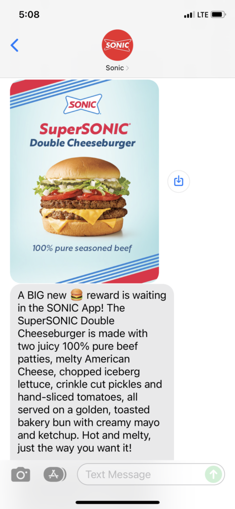 Sonic Text Message Marketing Example - 11.29.2021