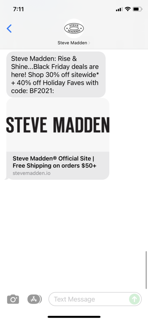 Steve Madden 2 Text Message Marketing Example - 11.26.2021