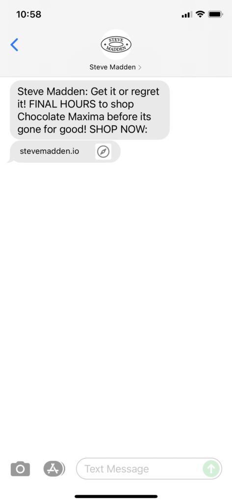 Steve Madden Text Message Marketing Example - 11.07.2021