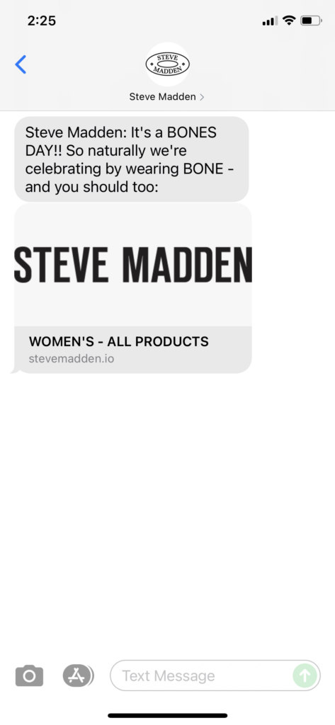 Steve Madden Text Message Marketing Example - 11.08.2021