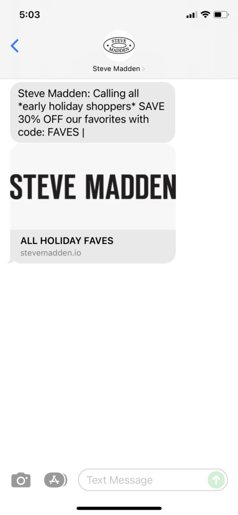 Steve Madden Text Message Marketing Example - 11.11.2021