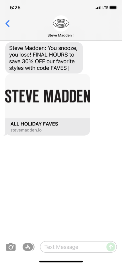 Steve Madden Text Message Marketing Example - 11.15.2021